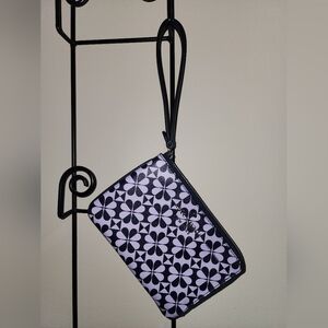 Kate Spade Jaquard Floral Navy Lavendar Purple Print Wristlet Coin Purse